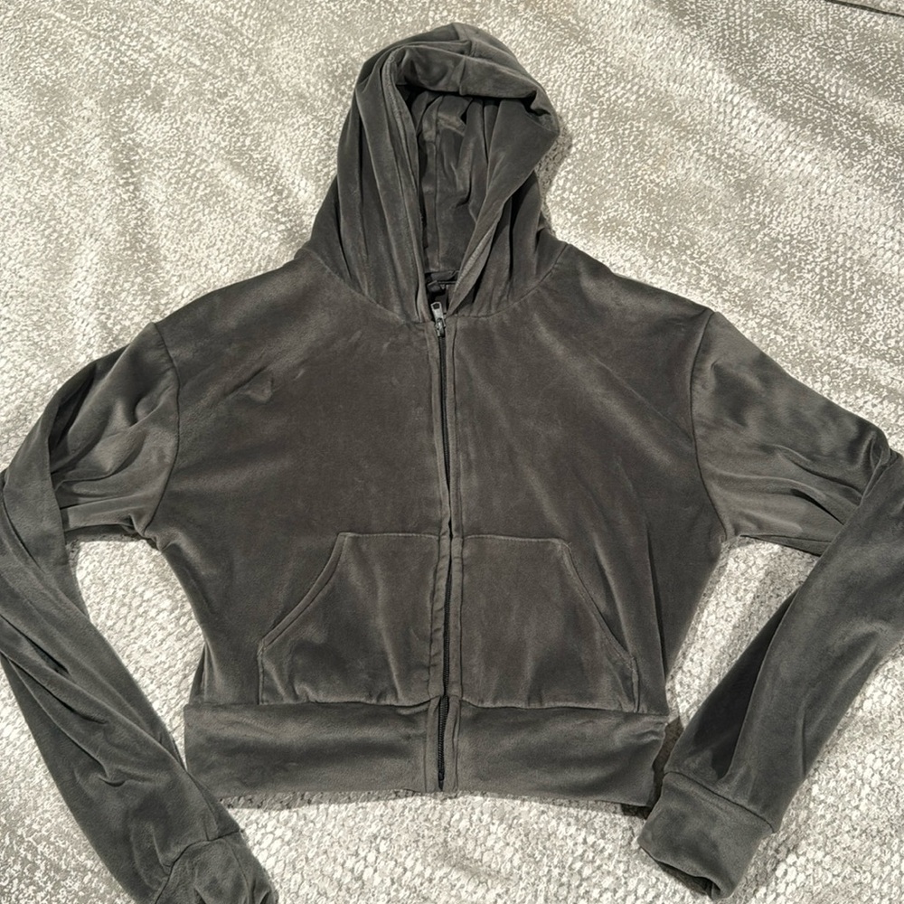 SKIMS velour zip up cropped hoodie